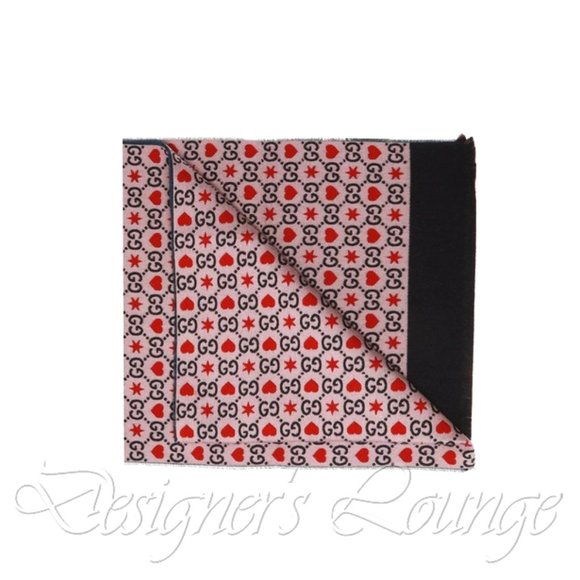 NEW GUCCI GG HEARTS & STARS Violet Navy Red Wool Long Scarf $490 Authentic - Picture 6 of 7